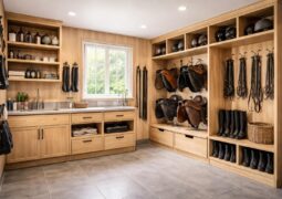 Aménager une sellerie fonctionnelle avec rangements sur mesure et lavabo pour soins équins
