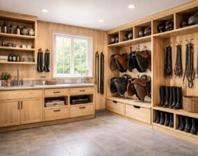 Aménager une sellerie fonctionnelle avec rangements sur mesure et lavabo pour soins équins