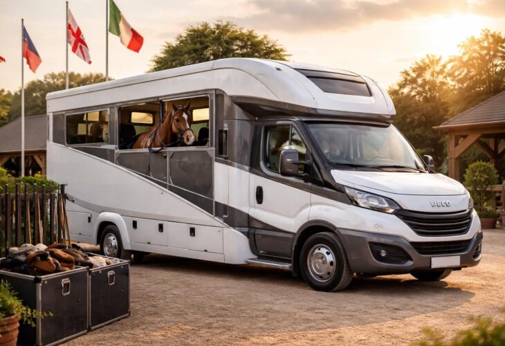 Élevage équestre : Iveco Daily aménagé transporte chevaux de polo vers compétitions internationales