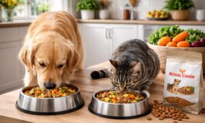 Nourrir les animaux domestiques sainement avec croquettes Royal Canin et légumes frais bio